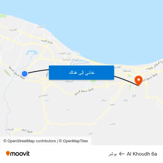 Al Khoudh 6a to بوشر map