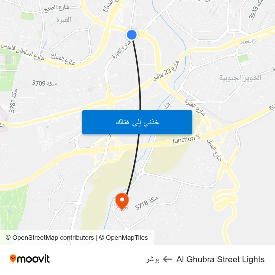 Al Ghubra Street Lights to بوشر map