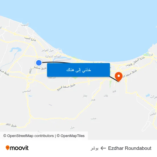 Ezdhar Roundabout to بوشر map