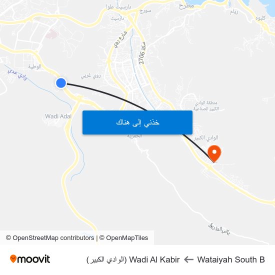 Wataiyah South B to Wadi Al Kabir (الوادي الكبير) map