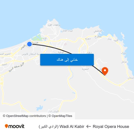 Royal Opera House to Wadi Al Kabir (الوادي الكبير) map