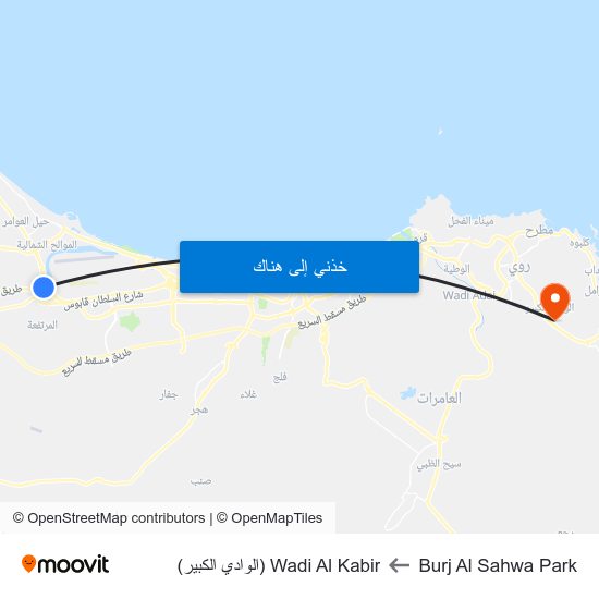 Burj Al Sahwa Park to Wadi Al Kabir (الوادي الكبير) map