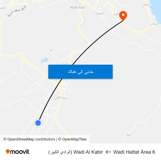 Wadi Hattat Área 6 to Wadi Al Kabir (الوادي الكبير) map