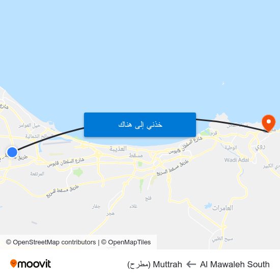 Al Mawaleh South to Muttrah (مطرح) map