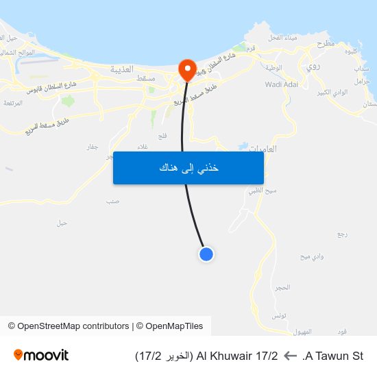 A Tawun St. to Al Khuwair 17/2 (الخوير 17/2) map