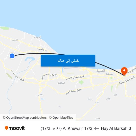 Hay Al Barkah 3 to Al Khuwair 17/2 (الخوير 17/2) map