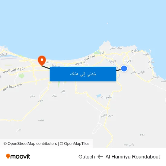 Al Hamriya Roundabout to Gutech map