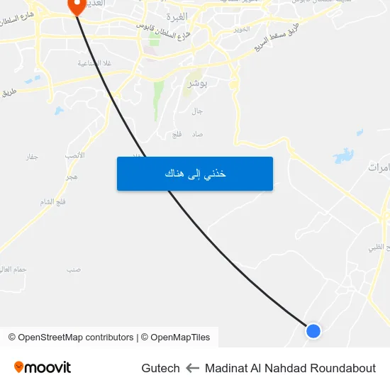 Madinat Al Nahdad Roundabout to Gutech map