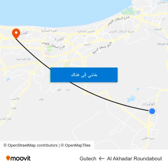 Al Akhadar Roundabout to Gutech map