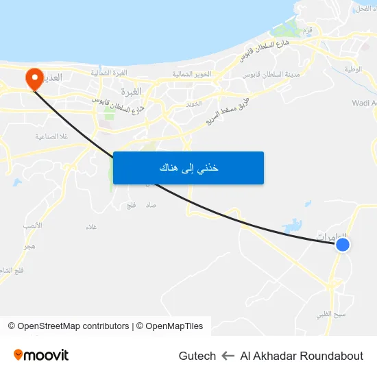 Al Akhadar Roundabout to Gutech map