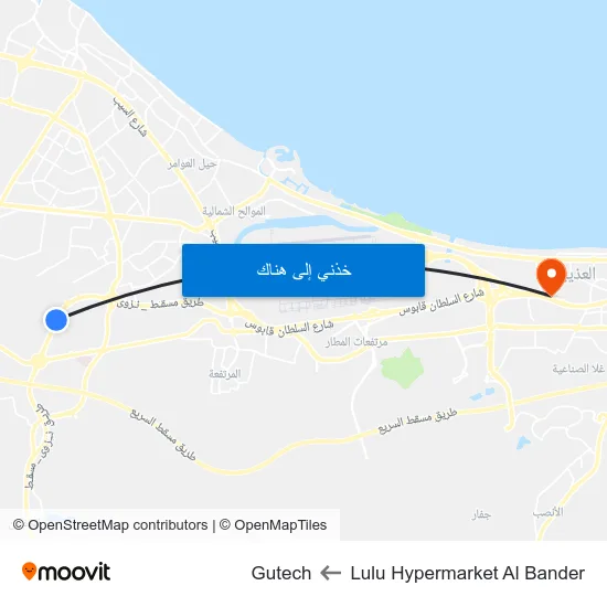 Lulu Hypermarket Al Bander to Gutech map