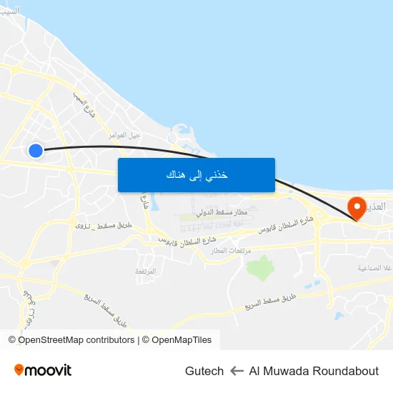 Al Muwada Roundabout to Gutech map