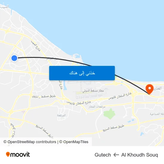 Al Khoudh Souq to Gutech map