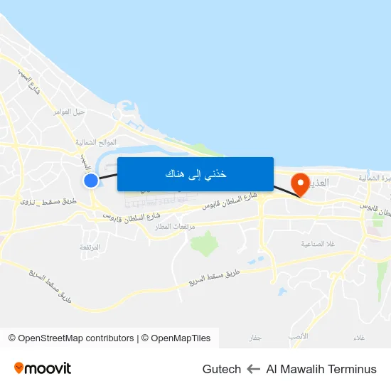 Al Mawalih Terminus to Gutech map