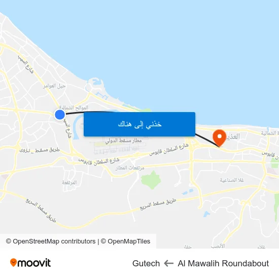 Al Mawalih Roundabout to Gutech map