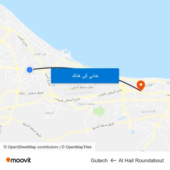 Al Hail Roundabout to Gutech map