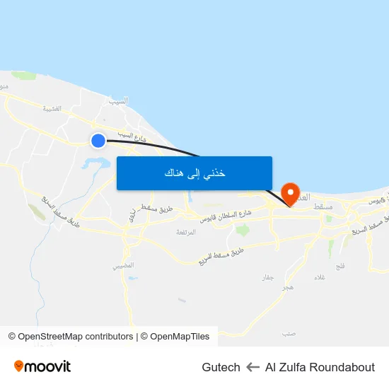 Al Zulfa Roundabout to Gutech map