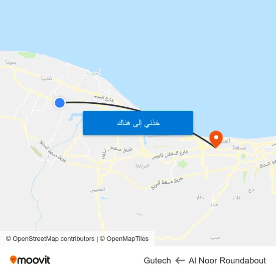 Al Noor Roundabout to Gutech map