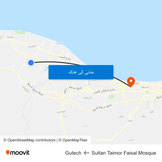 Sultan Taimor Faisal Mosque to Gutech map