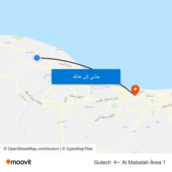 Al Mabelah Área 1 to Gutech map