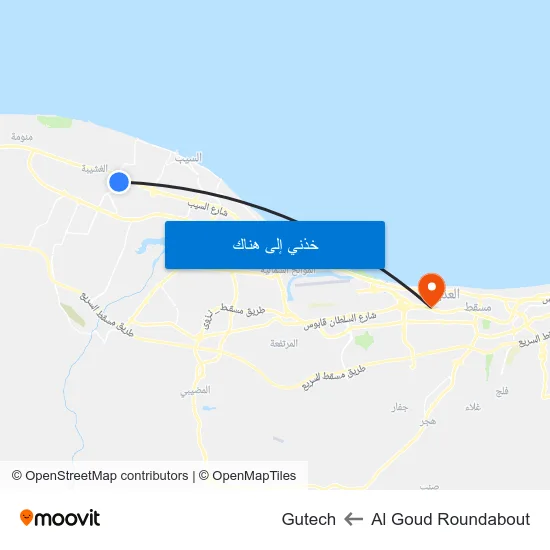 Al Goud Roundabout to Gutech map
