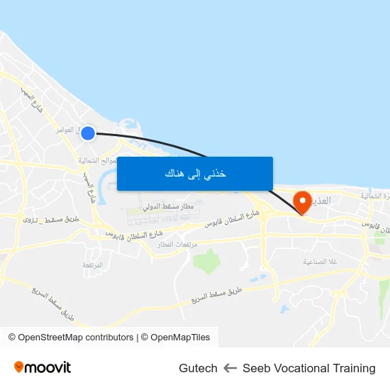 Seeb Vocational Training to Gutech map