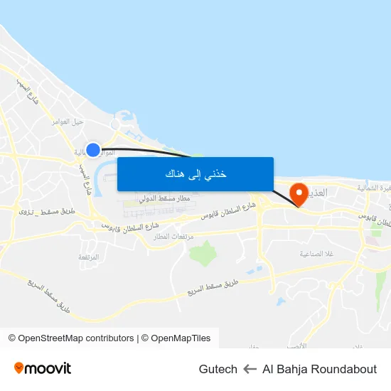 Al Bahja Roundabout to Gutech map