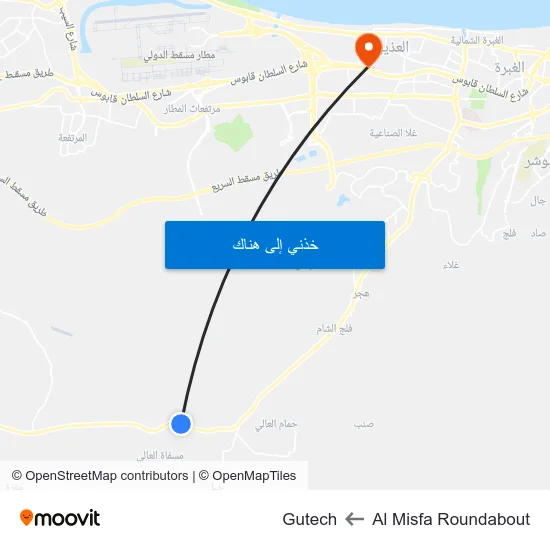 Al Misfa Roundabout to Gutech map