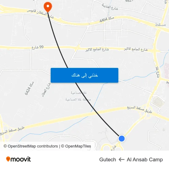Al Ansab Camp to Gutech map