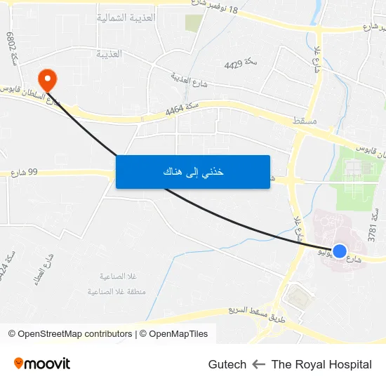 The Royal Hospital to Gutech map