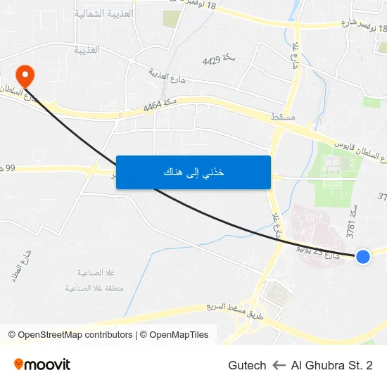Al Ghubra St. 2 to Gutech map