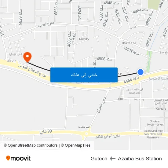 Azaiba Bus Station to Gutech map