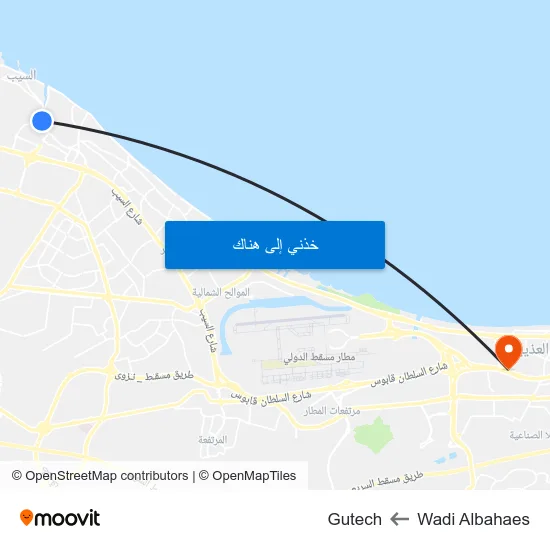 Wadi Albahaes to Gutech map