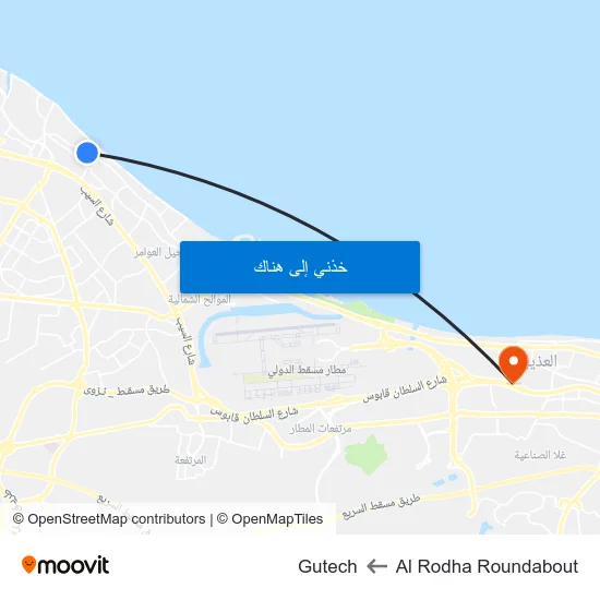 Al Rodha Roundabout to Gutech map