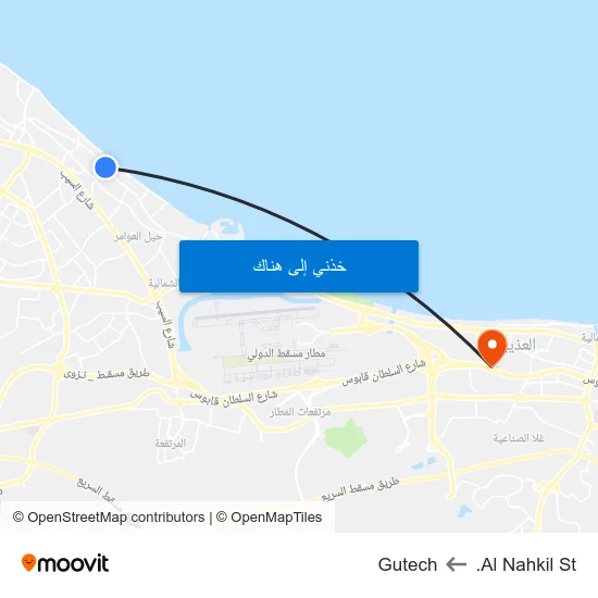 Al Nahkil St. to Gutech map