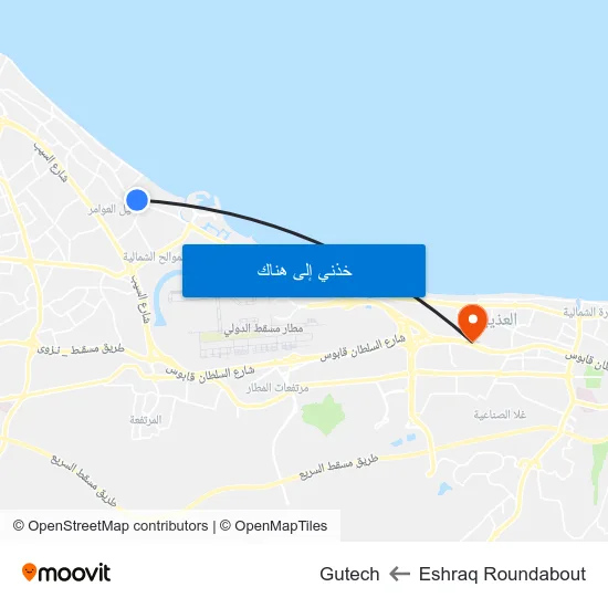 Eshraq Roundabout to Gutech map