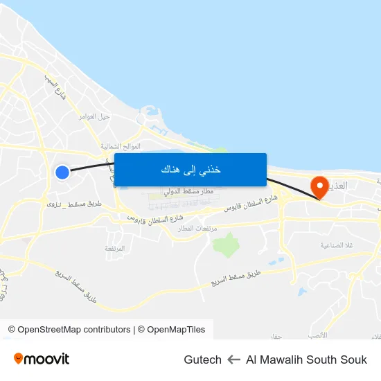 Al Mawalih South Souk to Gutech map