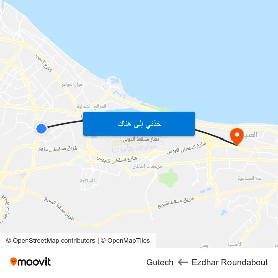 Ezdhar Roundabout to Gutech map