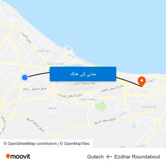 Ezdhar Roundabout to Gutech map
