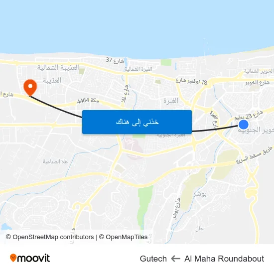 Al Maha Roundabout to Gutech map