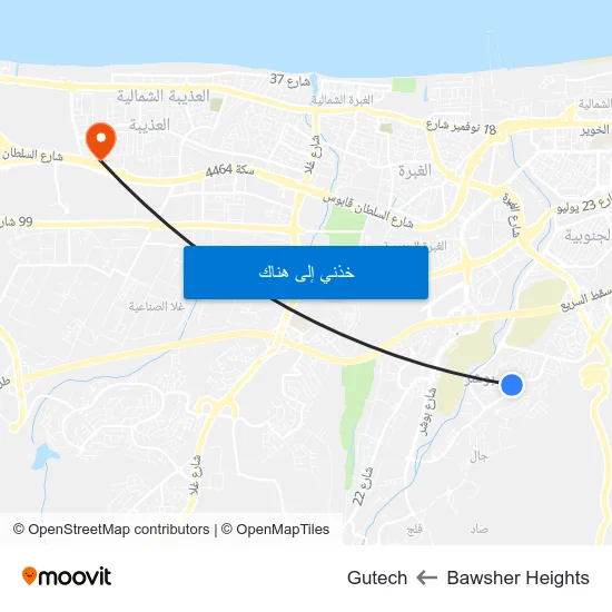 Bawsher Heights to Gutech map