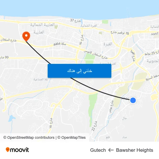 Bawsher Heights to Gutech map