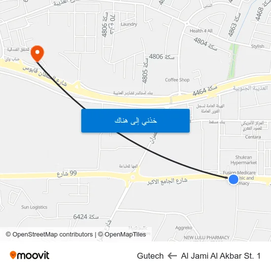 Al Jami Al Akbar St. 1 to Gutech map