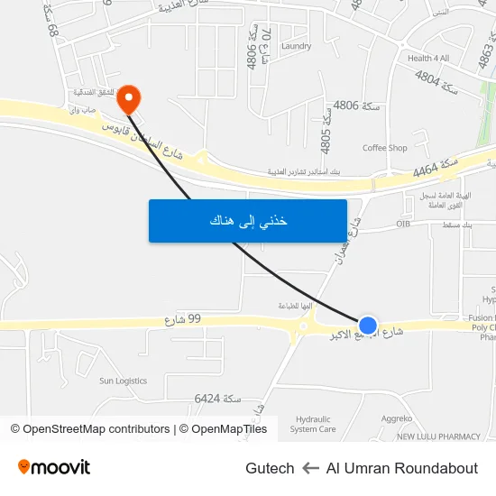Al Umran Roundabout to Gutech map
