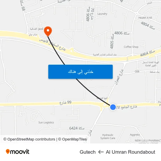 Al Umran Roundabout to Gutech map