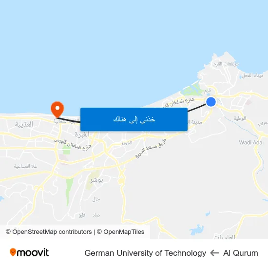 Al Qurum to German University of Technology map