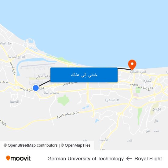 Royal Flight to German University of Technology map