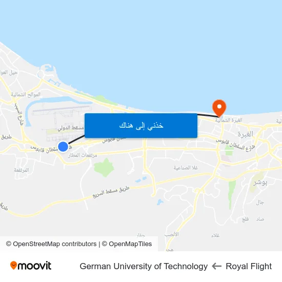 Royal Flight to German University of Technology map