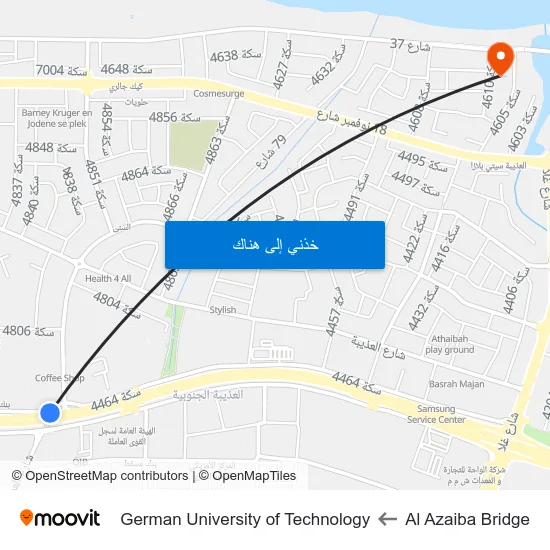 Al Azaiba Bridge to German University of Technology map