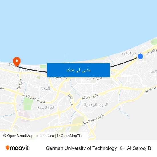 Al Sarooj B to German University of Technology map
